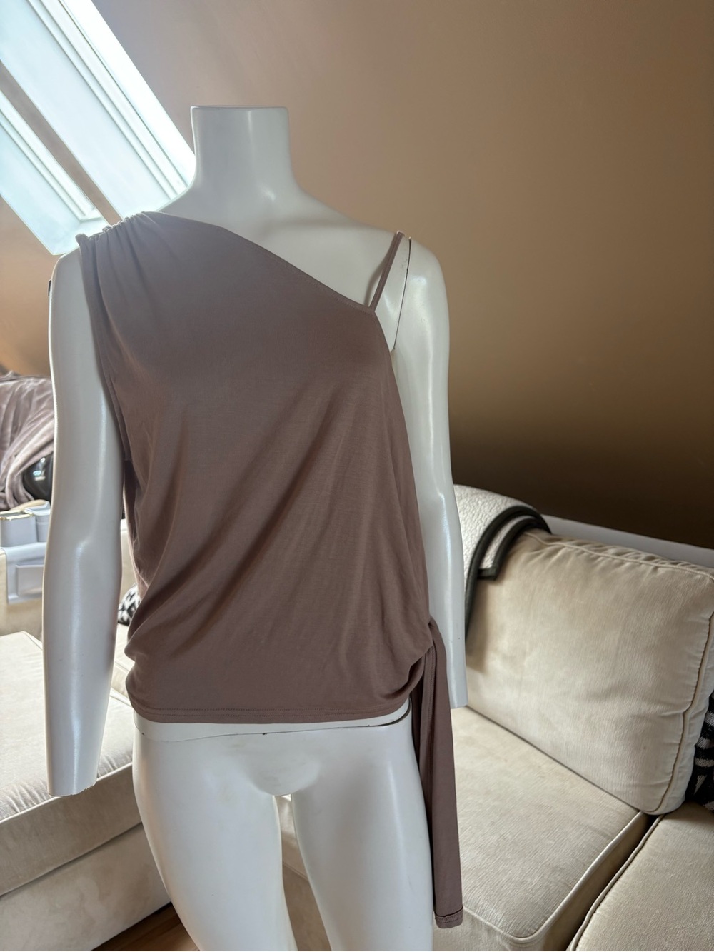 NWT Free People FP Beach One Shoulder Tie Side Top Taupe Size Small